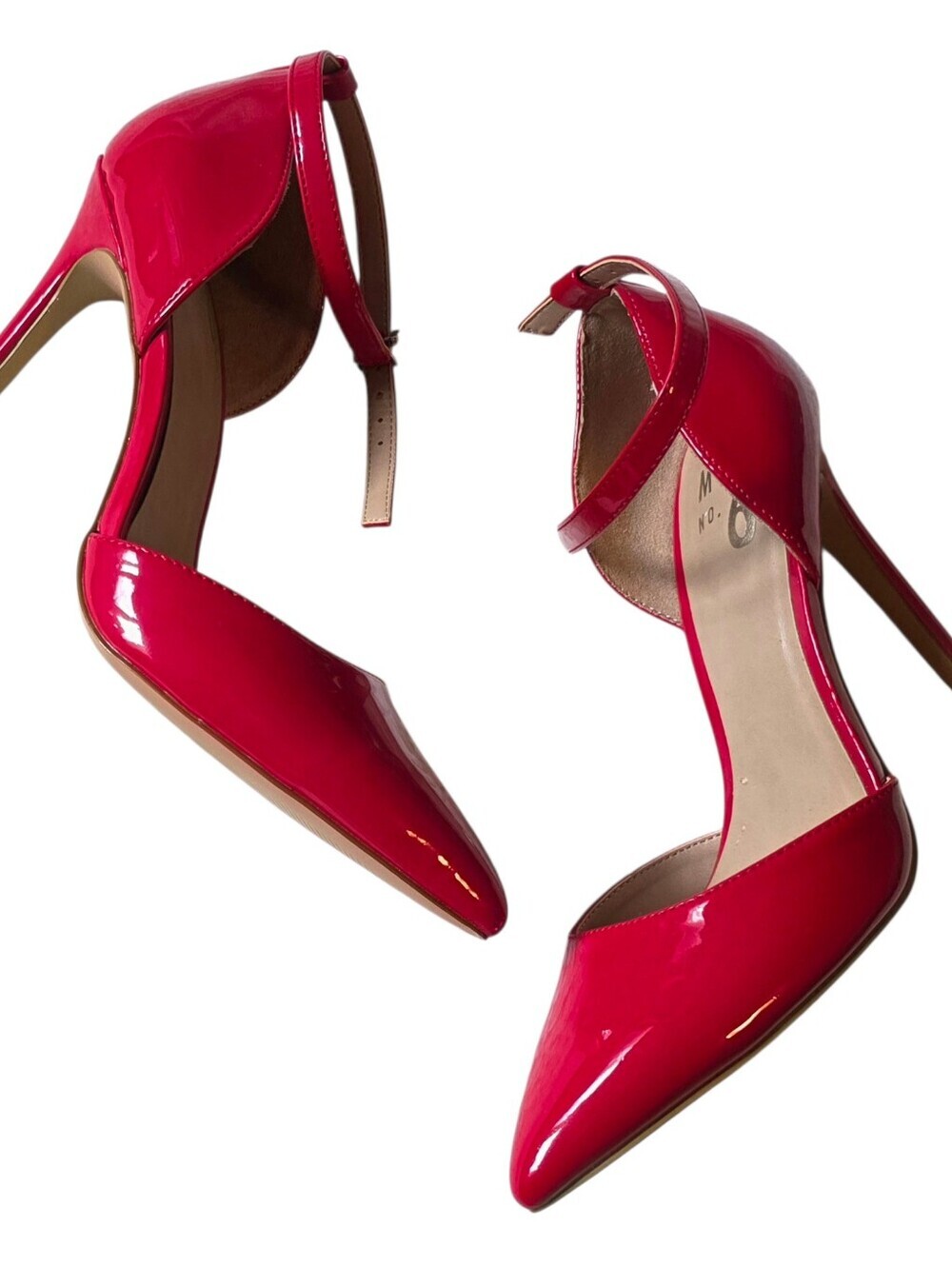 Mix NO.6 shiny red patent leather pointed toe stiletto heels with ankle strap